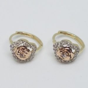 14k Gold Rose Flower Huggies Hoop Earrings